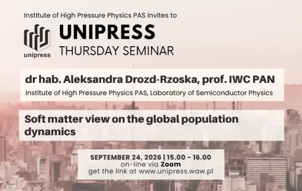 Seminarium Instytutowe - 24 września 2026 - dr hab. Aleksandra Drozd-Rzoska, prof. IWC PAN